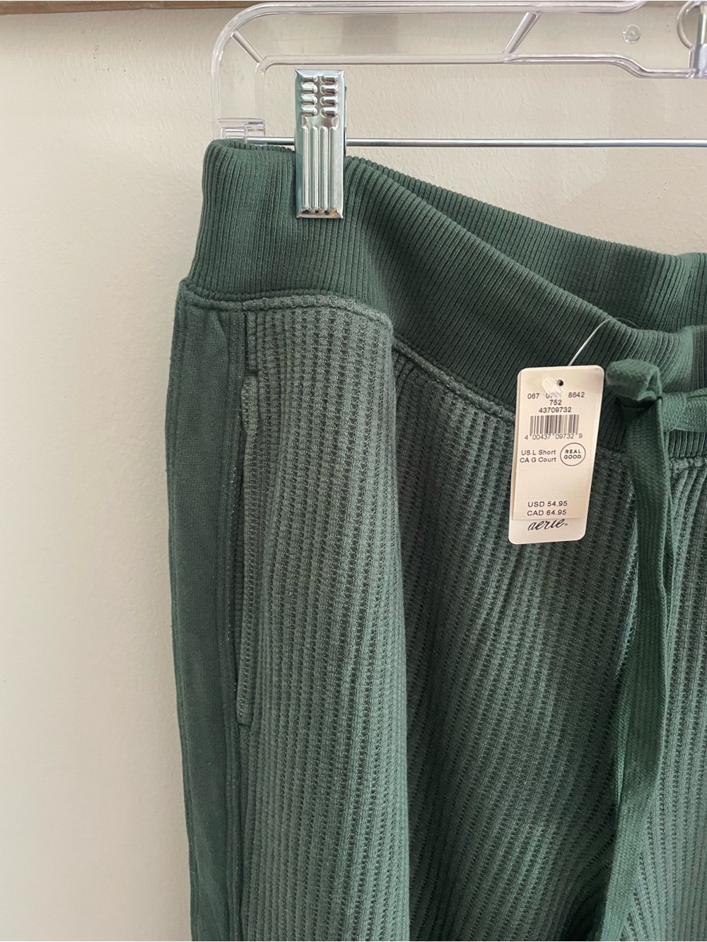 Aerie Dark Green Ribbed Wide-Leg Lounge Pants - Picture 2 of 5
